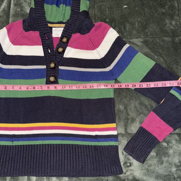 Vtg Y2K Aeropostale Sweater Womens Large Multicolor Striped Henley Neck Hooded - Picture 5 of 8
